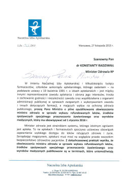 NIA L.dz. 506/2015 Pismo do Ministra Zdrowia