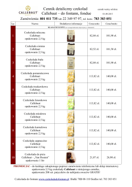 Cennik detaliczny czekolad Callebaut – do fontann, fondue