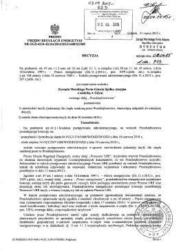 Taryfa dla Ciepła od 01.05.2015 r.