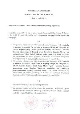 ZDROJU z dnia 14 maja 2015 r. w sprawie