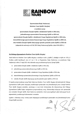 Sprawozdanie Rady Nadzorczej Rainbow Tours S.A. z wynik&oacute;w oceny