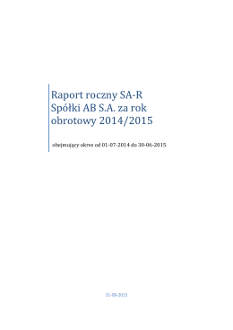 2014-2015, Wstęp do Raportu Rocznego