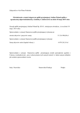 Oświadczenie o stanie księgowym spółki przejmującej Atalian Poland