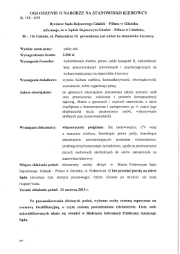 OGŁOSZENIE O NABORZE NA STANOWISKO KIEROWCY