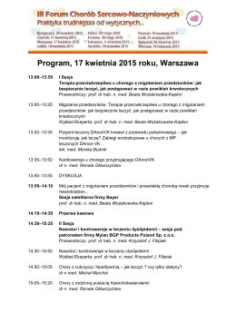 Program, 17 kwietnia 2015 roku, Warszawa