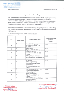 Ogłoszenie o wyborze oferty