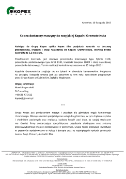 2015 11 10 Kopex dostarczy maszyny do rosyjskiej Kopalni
