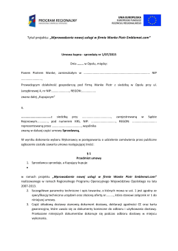 Umowa kupna - sprzedaży nr 1/07/2015