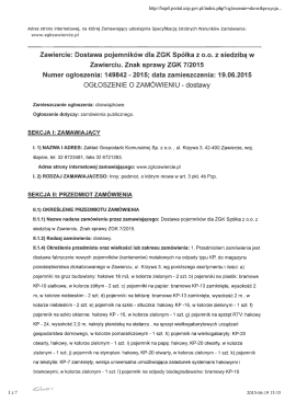 Zawiercie: Dostawa pojemników dla ZGK Spółka z 0.0. z siedzibą w