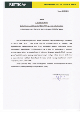 Rettig Heating Sp. z 0.0. Oddział w Wałczu Wałcz, 08.04.2015