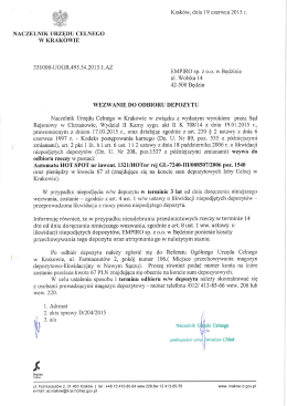 Wezwanie Naczelnika Urzędu Celnego w Krakowie do odbioru