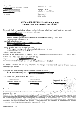 Wezwanie do uiszczenia opłaty sygnatura Km 1221_15