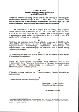 Uchwała Nr 70/15 Sejmiku Województwa