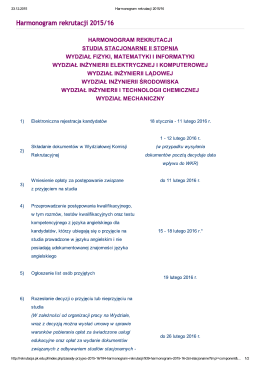Harmonogram rekrutacji 2015/16 - Wydział Fizyki, Matematyki i