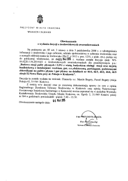 OBWIESZCZENIE PREZYDENTA MIASTA KRAKOWA Z DNIA 6