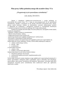 Plan pracy kółka polonistycznego dla uczniów klasy VI a