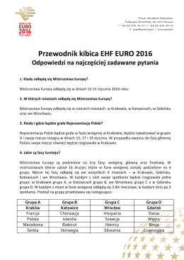 Przewodnik kibica EHF EURO 2016 Odpowiedzi na najczęściej