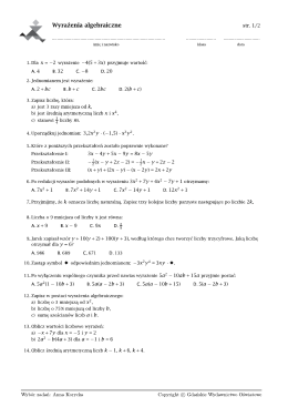 Wyrażenia algebraiczne str. 1/2