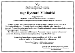 mgr Ryszard Michalski - Wydział Kształtowania Środowiska i
