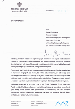 List Ministra Zdrowia - Podlaskie Hospicjum Onkologiczne