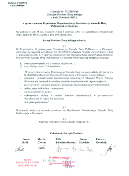 zmiana Regulaminu Organizacyjnego
