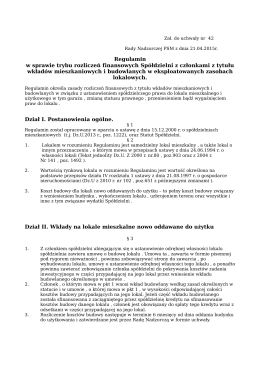 Regulamin w sprawie trybu rozliczeń finansowych Spółdzielni z