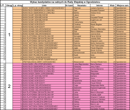 Wykaz kandydatów na radnych do Rady Miejskiej w