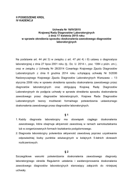 Uchwała Nr 16/IV/2015 - Krajowa Izba Diagnostów Laboratoryjnych