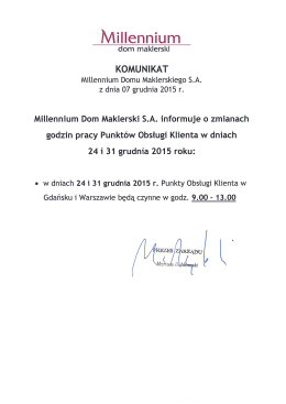 Godziny pracy Punktów Obsługi Klienta w dniach