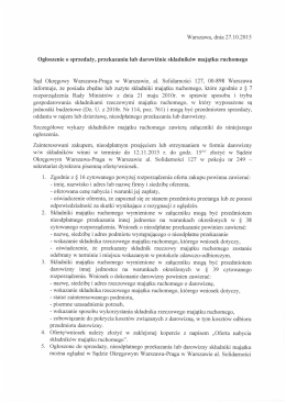 informuje, że posiada zbędne lub zużyte składniki majątku