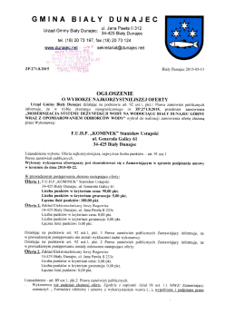 ogłoszenie o wyborze najkorzystniejszej oferty z dnia 13.05.2015