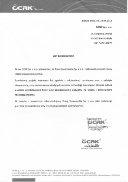 Bielsko-Biała, dn. 28.04.2015 OCRK Sp. z 0.0. ul
