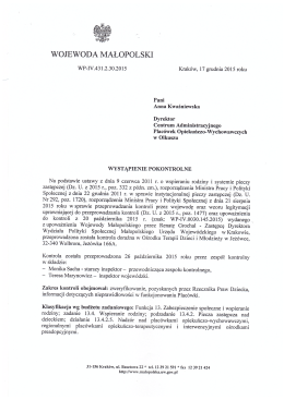 Wystąpienie pokontrolne z kontroli doraźnej przeprowadzonej 26.10