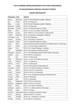 lista uczniów zakwalifikowanych do etapu finałowego