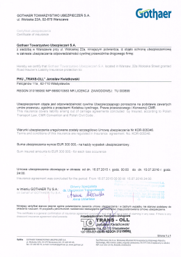 GOTHAER TOWARZYSTWO UBEzPiEczEŃ sA Gathaer - Trans-oll