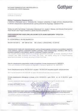 GOTHAER TOWARZYSTWO UBEZPIECZEŃ S.A. ul. Wołoska 22A