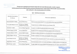 Kierunek Mechatronika I stopnia Systemy sterowania