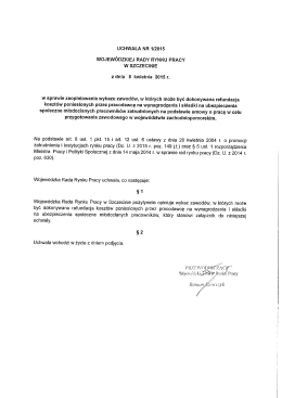 UCHWAŁA NR 112015 WOJEWÓDZKIEJ RADY RYNKU PRACY W