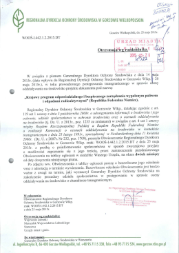 pismo Regionalnego Dyrektora Ochrony Środowiska w Gorzowie