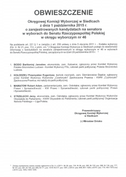 Obwieszczenie Okręgowej Komisji Wyborczej w Siedlcach z dnia 1