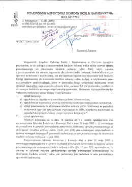 Informacja w sprawie użycia sprzętu służacego do ochrony roślin