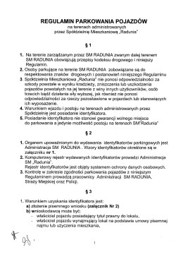 Regulamin parkowania - Sp&oacute;łdzielnia Mieszkaniowa "Radunia"