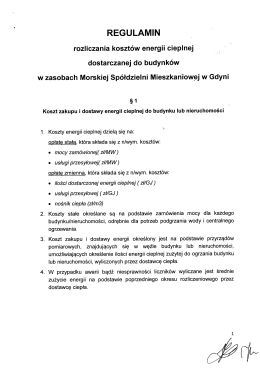 Regulamin rozliczania koszt&oacute;w energii cieplnej dostarczanej do