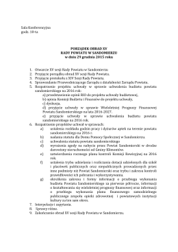 Porządek obrad XV sesji Rady Powiatu w Sandomierzu