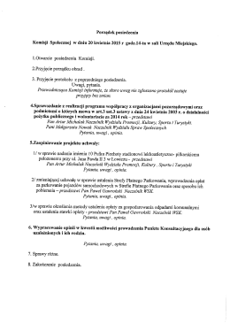 Porządek posiedzenia Komisji Społecznej w dniu 20 kwietnia 2015 r