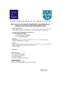 Zawiadomienie o regatach Regaty o Puchar Starosty Iławskiego
