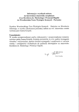 Informacja o wynikach naboru - Wrocławski Tor Wyścig&oacute;w Konnych