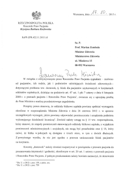Wystąpienie Rzecznika Praw Pacjenta do Ministra Zdrowia w