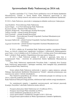 Sprawozdanie Rady Nadzorczej za 2014 rok