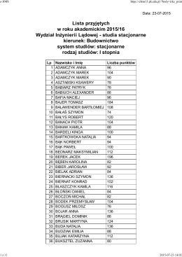 lista nr 1 - Wydział Inżynierii Lądowej Politechniki Krakowskiej